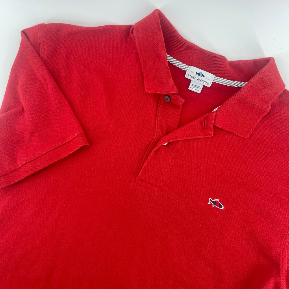 Fish Hippie Polo Shirt Embroidered Logo‎ Short Sleeve Casual Red Mens L